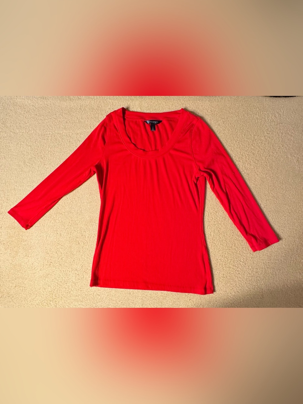 Banana Republic Bright Red Ribbed Long Sleeve Scoop Neck Top